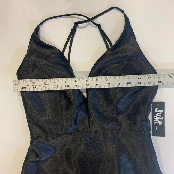 Jump Apparel Nordstrom Black Satin V-Neck Cross Back Mini Dress Size 3/4 NWT - Picture 12 of 14